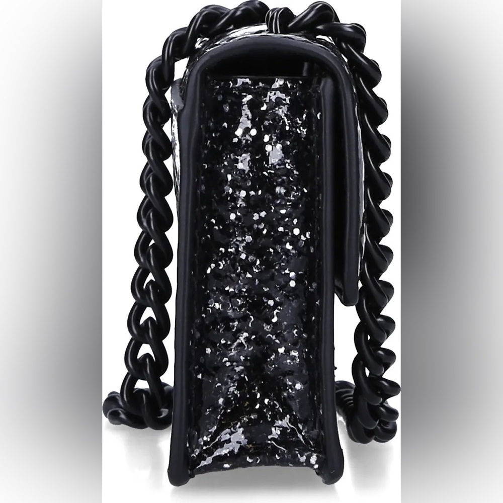 Kurt Geiger London Micro Kensington Black Glitter Leather Crossbody Bag - Picture 6 of 7